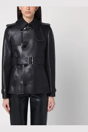 Burberry Giacca corta nera in pelle con borchie