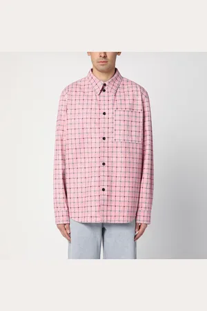 Bottega Veneta Camicia in pelle stampa rosa motivo Check