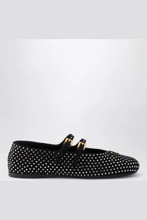 Prada Ballerina nera in velluto con strass con triangolo logo