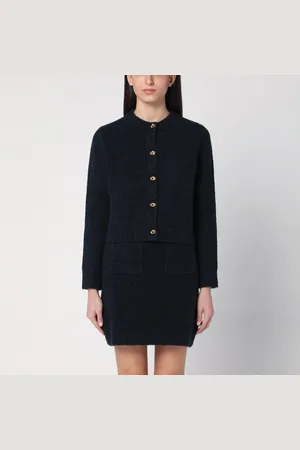 Bottega Veneta Cardigan blu navy in misto lana bouclé
