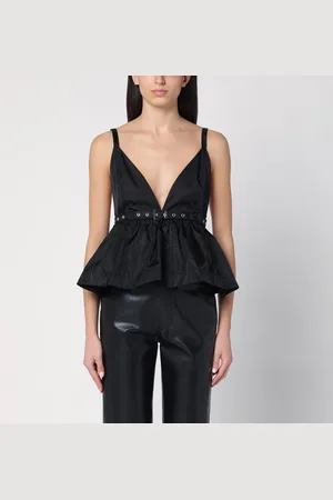 Ganni Top nero in duchesse con cinturino