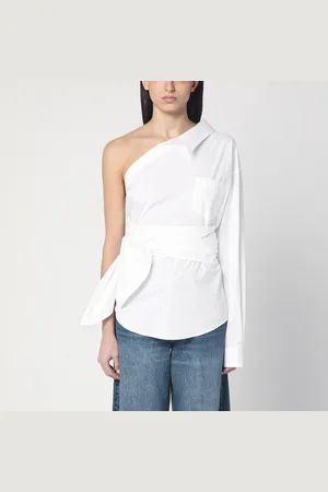 Moschino Camicia bianca monospalla con fusciacca