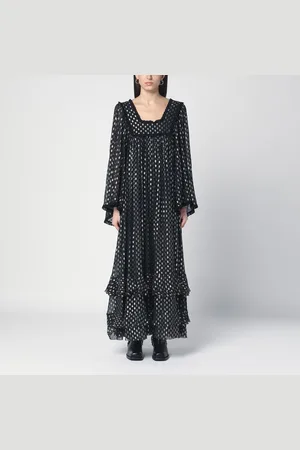 Chloé Maxi abito nero con volant in seta leggera