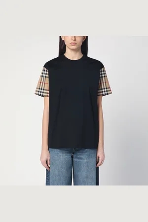 Burberry T-shirt nera con maniche con motivo Check