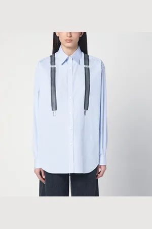 Moschino Camicia azzurra/bianca con stampa bretelle
