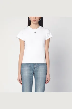 Alexander McQueen T-shirt bianca con ricamo Skull
