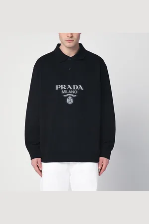 Prada Polo nera in cotone con logo