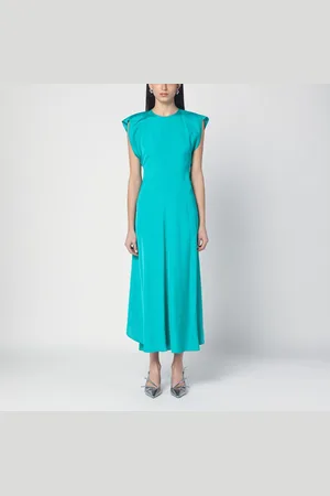 Victoria Beckham Abito midi color pavone con maniche a cappuccio
