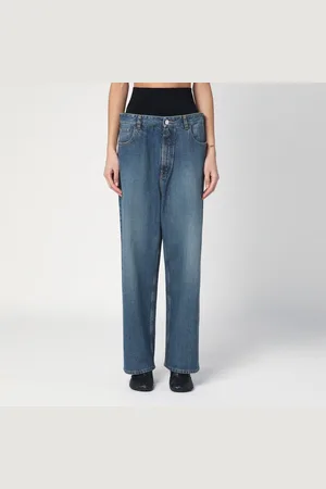 Alaïa Jeans ampio in denim con fascia in maglia