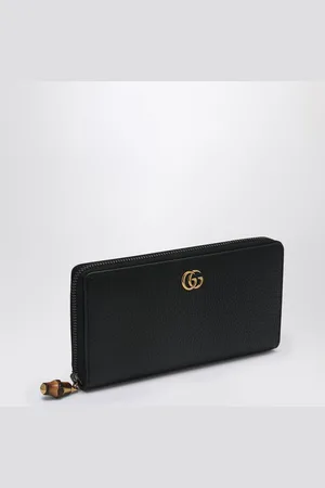 Gucci Portafoglio zip around nero con dettaglio in bambù