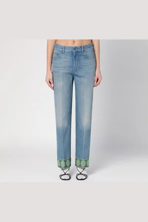VALENTINO Jeans blu slavato con fondo in jacquard
