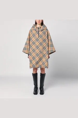 Burberry Poncho con cappuccio motivo Check