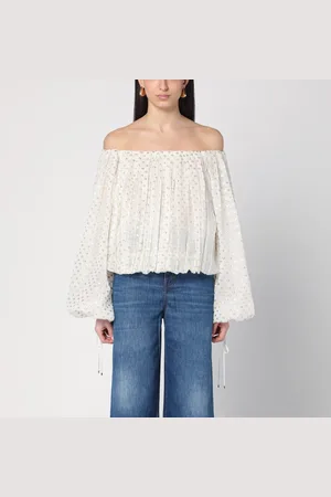 Chloé Top arricciato in misto seta a pois in lurex