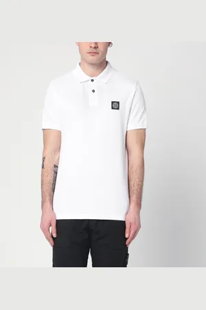 Stone Island Polo bianca in cotone con patch logo