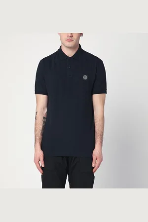 Stone Island Polo blu navy in cotone con patch logo
