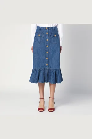 VALENTINO Gonna midi blu in denim