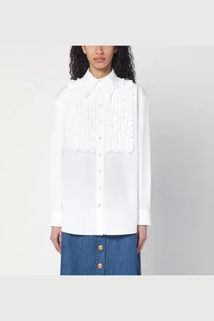 VALENTINO Camicia bianca in cotone con volant