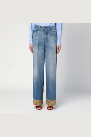 VALENTINO Jeans blu slavato con fondo in jacquard