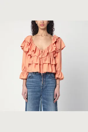 Chloé Top con volant color corallo in seta