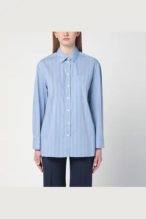 SEMICOUTURE Camicia Emma azzurra con dettaglio in pizzo