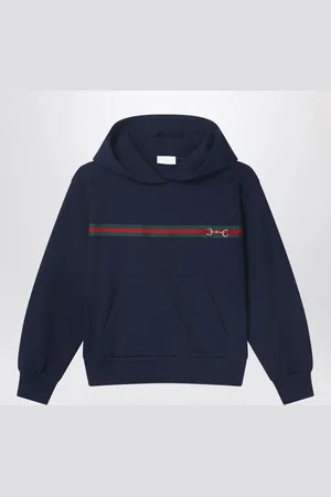 Gucci Felpa blu con dettaglio Web e morsetto