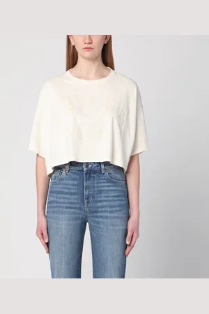 Chloé T-shirt cropped avorio con logo