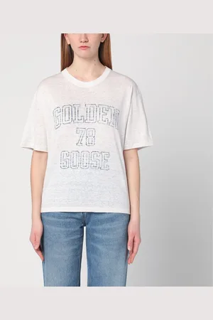 Golden Goose T-shirt bianca in lino con logo