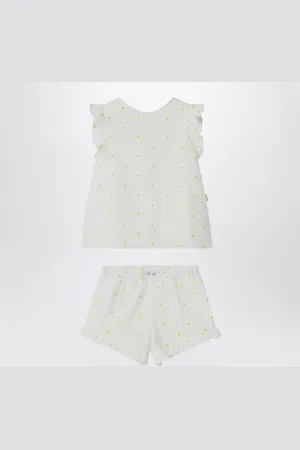 Il gufo Set due pezzi bianco con ricami floreali