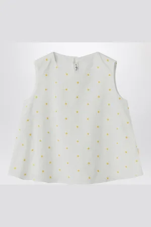 Il gufo Top bianco con ricami floreali