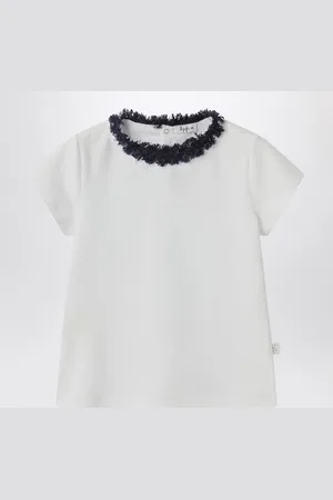 Il gufo T-shirt bianca con scollo sfrangiato
