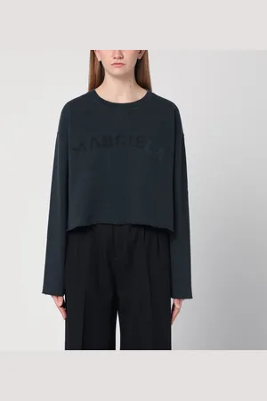 Maison Margiela Felpa cropped nera slavata con logo