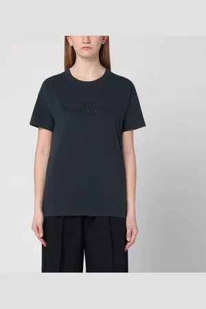 Maison Margiela T-shirt nera slavata con ricamo logo