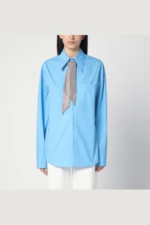 GIUSEPPE DI MORABITO Camicia azzurra con sciarpa con strass