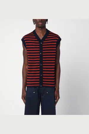 WALES BONNER Cardigan smanicato Kamau a righe blu navy/rosso
