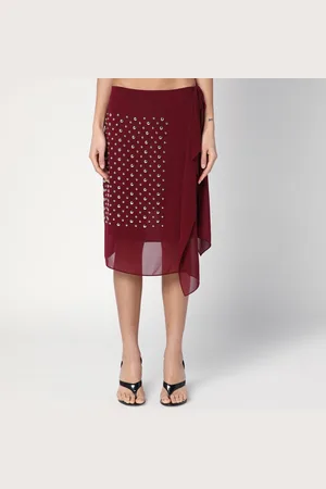 DRIES VAN NOTEN Gonna a portafoglio bordeaux con applicazioni