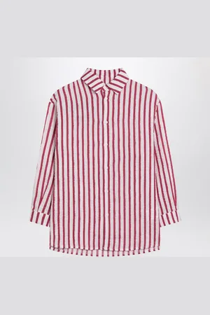 DOUUOD Camicia a righe bianca/rossa in lino