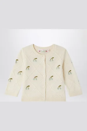 BONPOINT Cardigan Fayana avorio con ciliegie ricamate