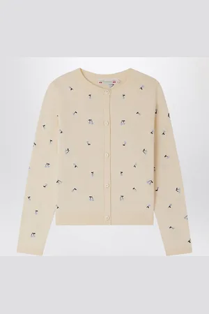 BONPOINT Cardigan Feli color vaniglia con ciliegie ricamate
