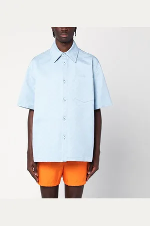 Gucci Camicia celeste in cotone GG jacquard