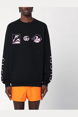 Gucci Felpa nera in cotone con stampe logo
