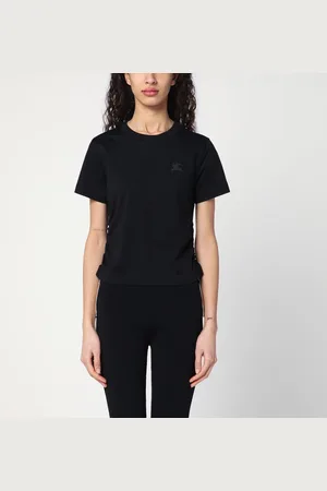 Burberry T-shirt nera con dettaglio motivo Check