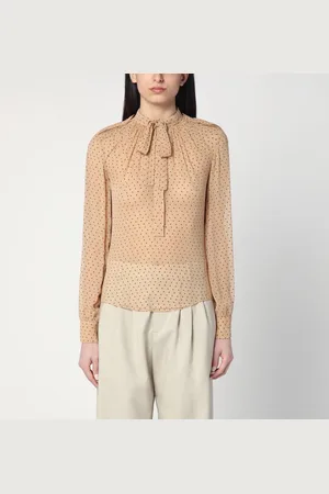 Saint Laurent Blusa beige a pois in misto seta