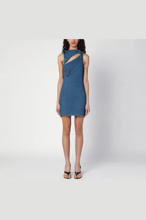 COPERNI Mini abito blu in denim con fiori