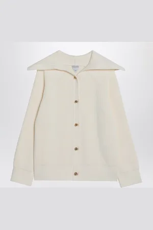 Bottega Veneta Cardigan avorio in cotone a coste