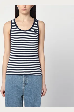 Maison Kitsuné Canotta a righe blu navy/bianca con logo