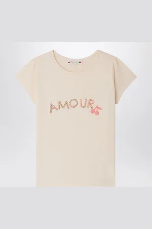 BONPOINT T-shirt Capricia rosa cipria con ricamo