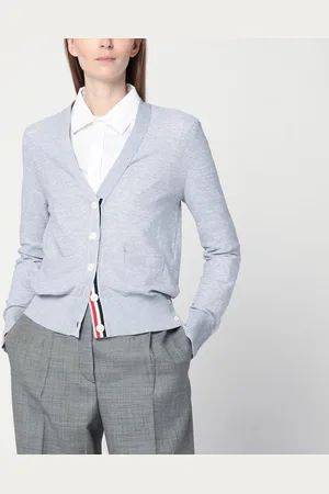Thom Browne Cardigan grigio chiaro in cotone e seta