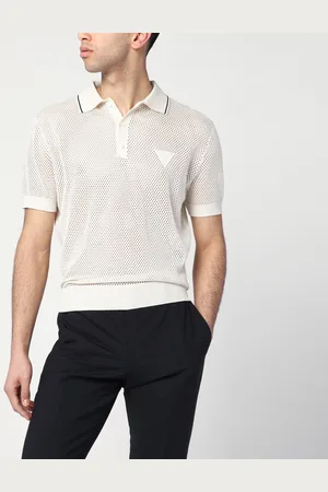 Prada Polo traforata color talco in cotone e seta