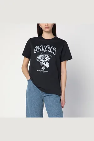 Ganni T-shirt nera con stampa logo