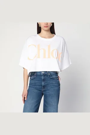 Chloé T-shirt cropped bianca con logo
